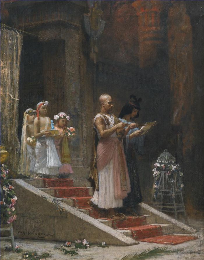 Frederick Arthur Bridgman Peinture à l'huile - UNE PROCESSION ÉGYPTIENNE (2)